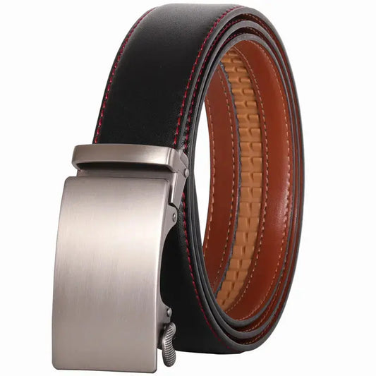 Belter Belt Belter Belt: Cowboy Edition - Stufenloser Herrengürtel aus Leder mit Automatik-Schnalle Gürtel Schwarz-Rot-125cm