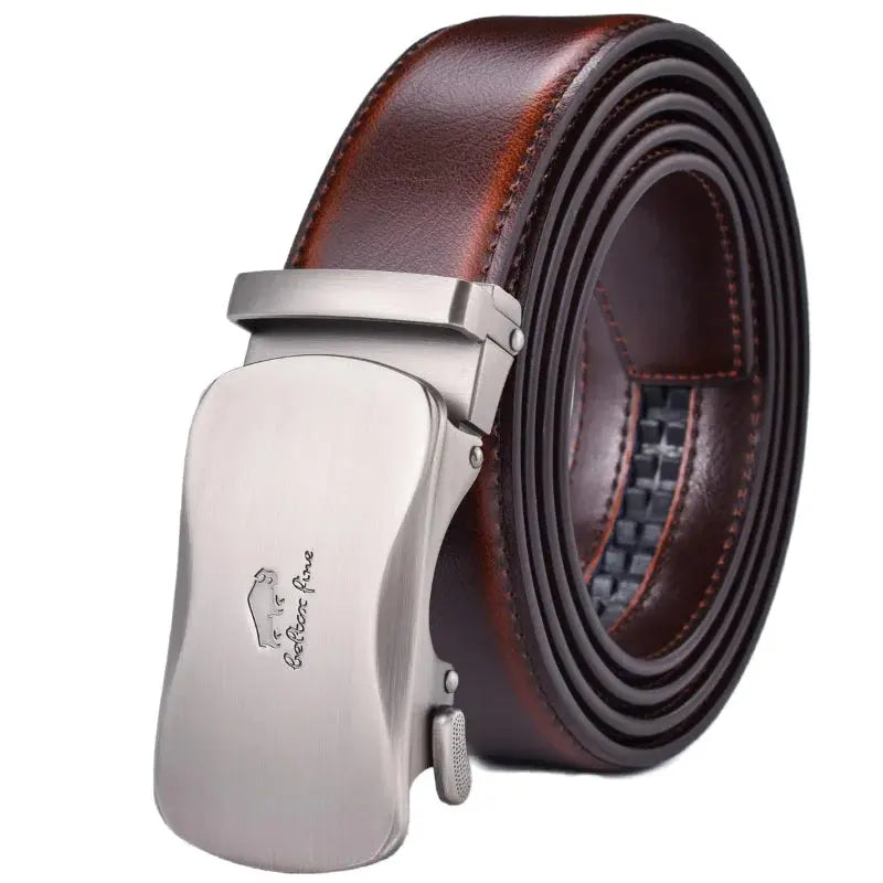 Beltox Fine Bison Edition - Moderner Herrengürtel aus Leder mit Automatik-Schnalle Gürtel 135cm-Braun