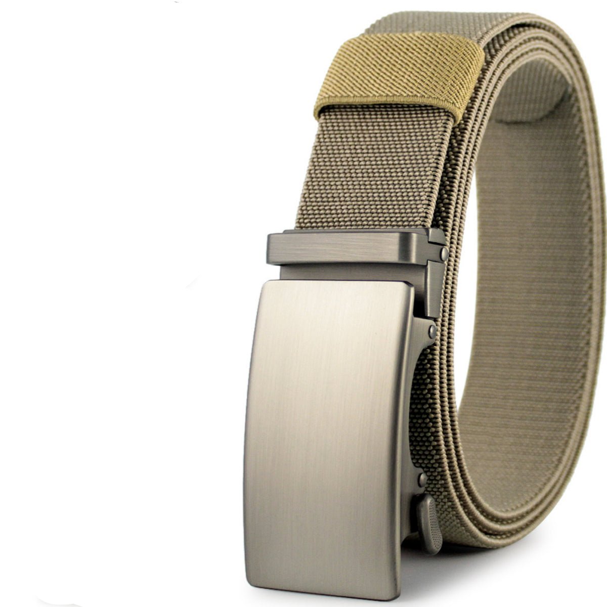 Belter Belt Belter Belt: Tactical Edition - Stufenloser Stretch-Nylon Gürtel mit Metall-Automatikschnalle (Copy) Gürtel Silberne-Schnalle-Grün-Beige-125cm