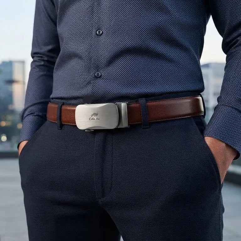 Beltox Fine Bison Edition - Moderner Herrengürtel aus Leder mit Automatik-Schnalle Gürtel